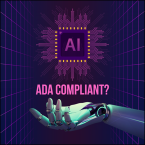AI ADA Compliant? Cyber grid background and robotic arm